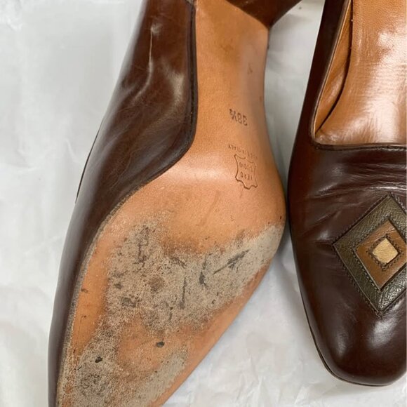 CEMI Vintage Chocolate Leather Pump - Sz 38 1/2 - Picture 4 of 7